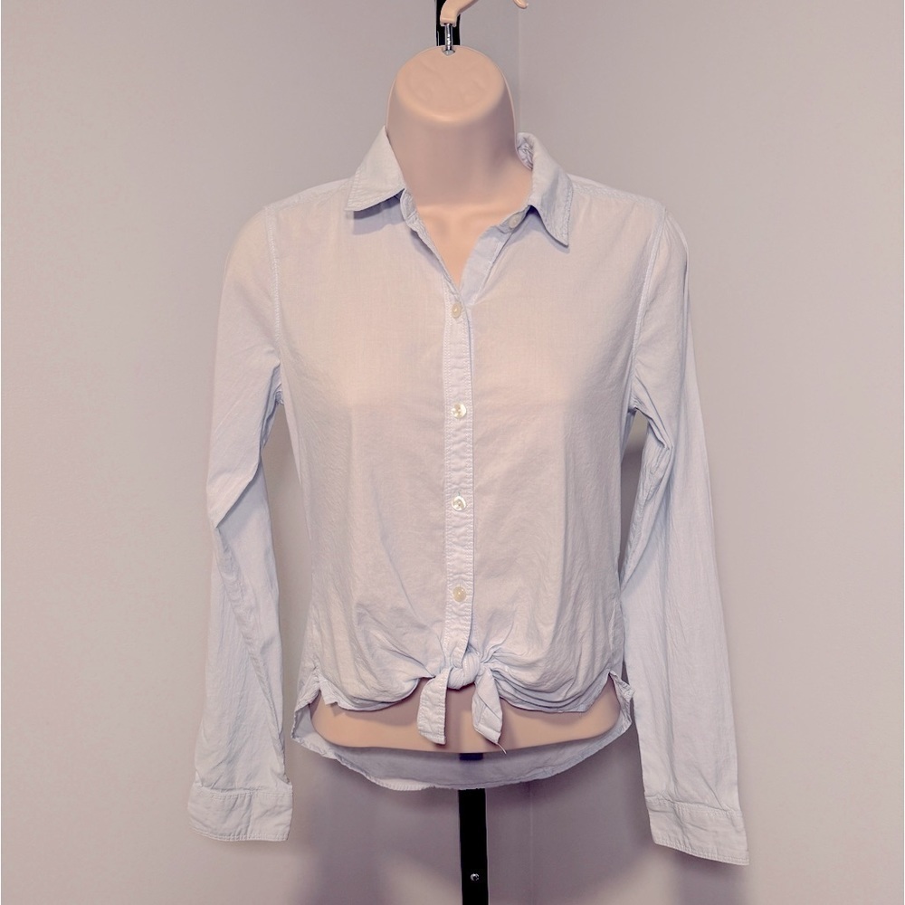 Abercrombie & Fitch Button Down Tie Waist Blue Shirt - Size XXS